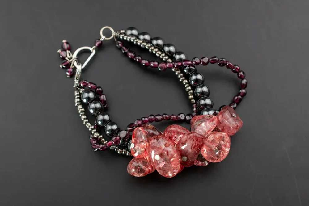 Garnet and strawberry quartz bracelet, unusual ha… - image 3