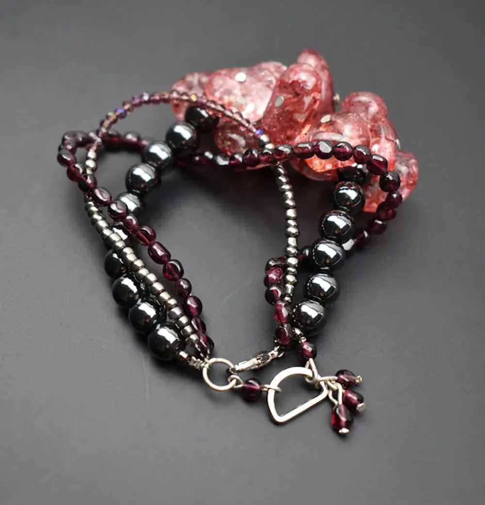 Garnet and strawberry quartz bracelet, unusual ha… - image 4