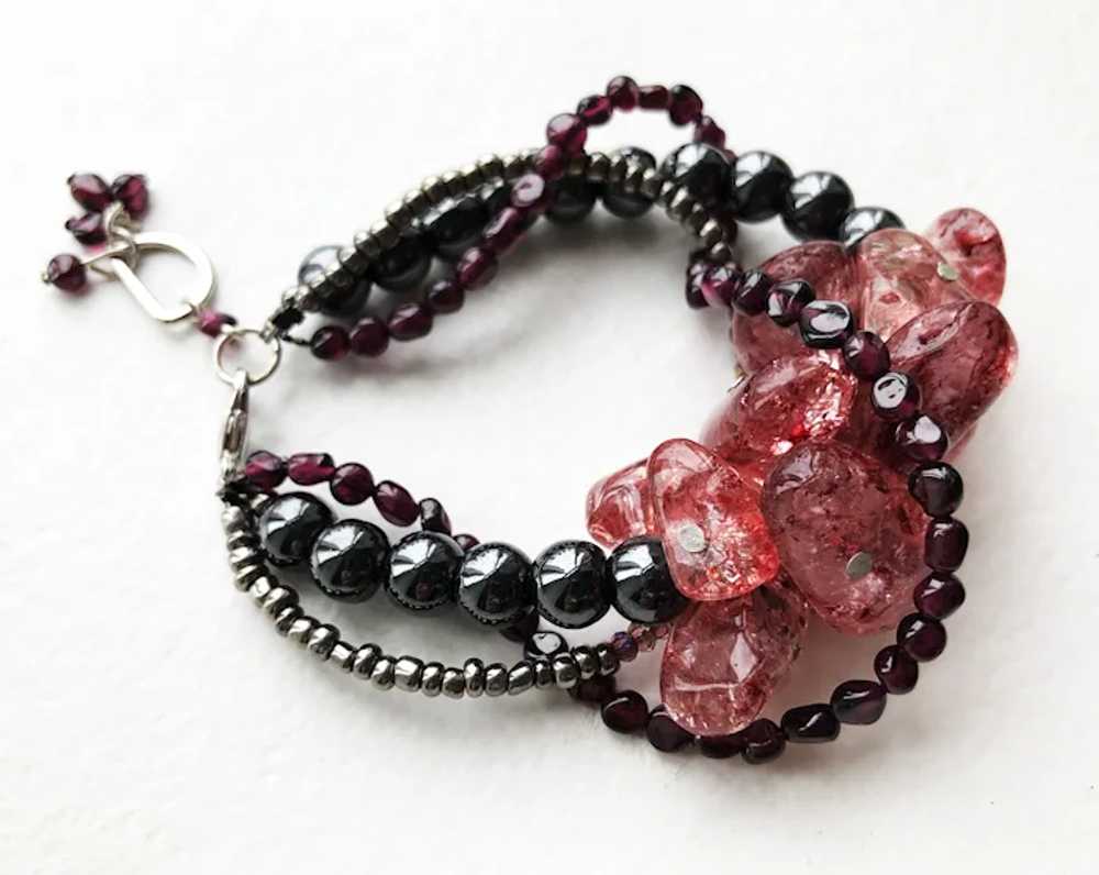 Garnet and strawberry quartz bracelet, unusual ha… - image 7
