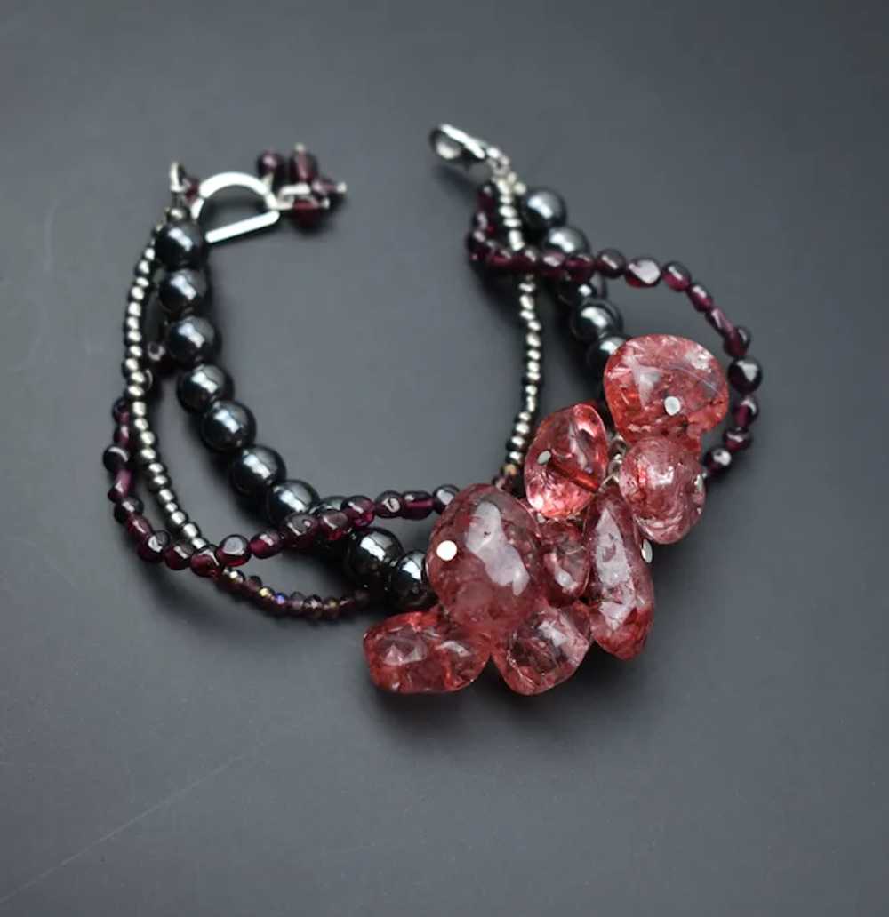 Garnet and strawberry quartz bracelet, unusual ha… - image 9