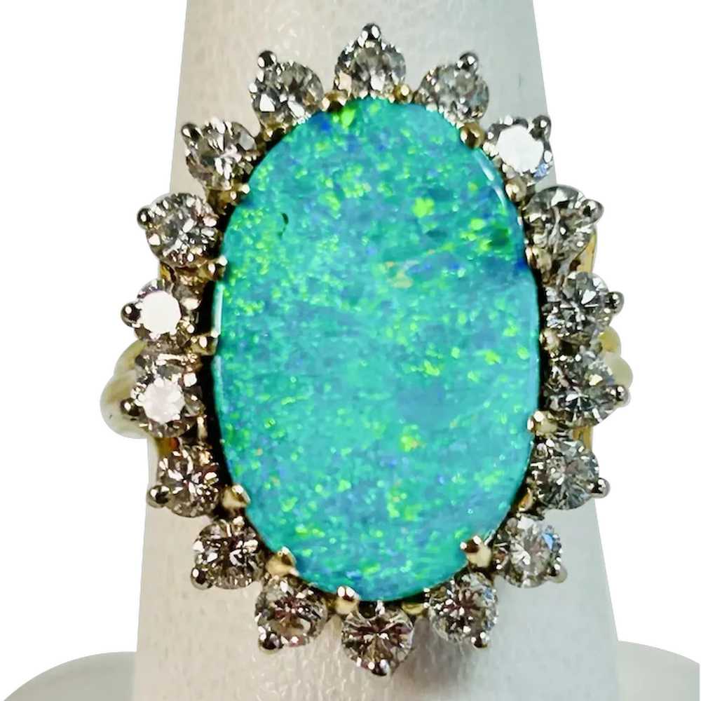 Vintage Estate Australian Opal & Diamond Ring 14K - image 1