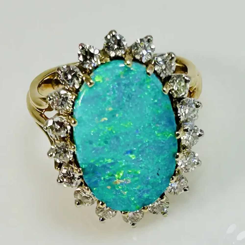 Vintage Estate Australian Opal & Diamond Ring 14K - image 2