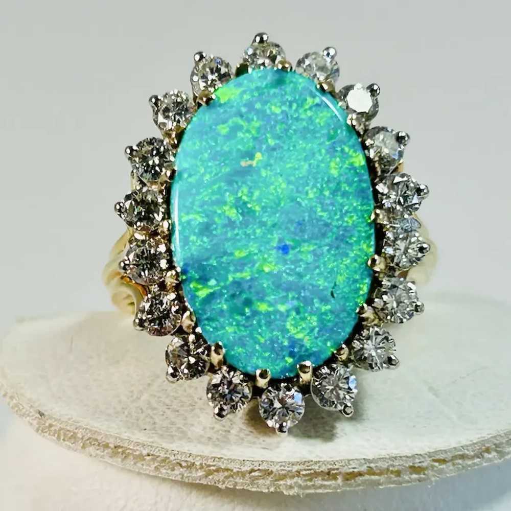 Vintage Estate Australian Opal & Diamond Ring 14K - image 3