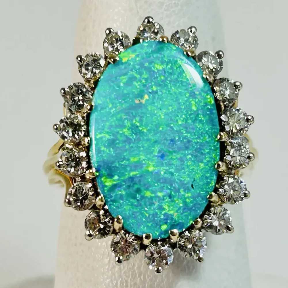 Vintage Estate Australian Opal & Diamond Ring 14K - image 5