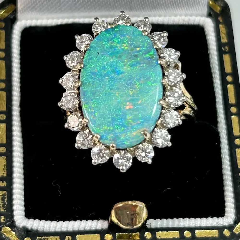 Vintage Estate Australian Opal & Diamond Ring 14K - image 7