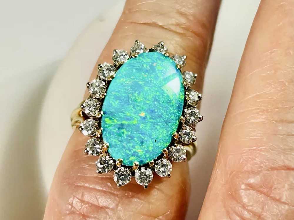 Vintage Estate Australian Opal & Diamond Ring 14K - image 8