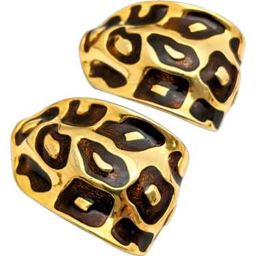 Gold Tone Enamel Spotted Animal Print Clip On Ear… - image 1