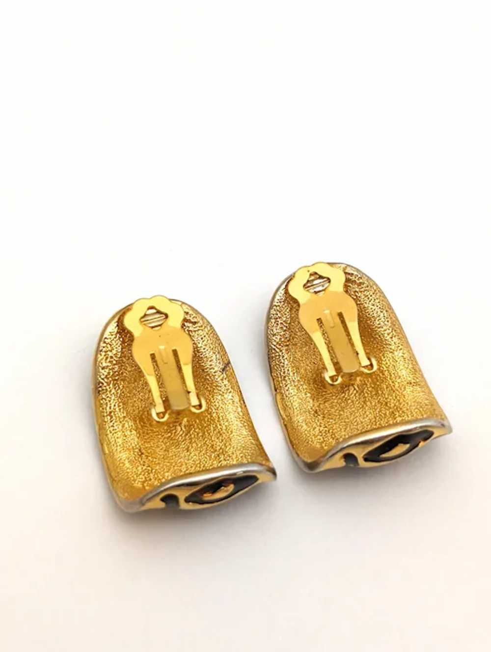 Gold Tone Enamel Spotted Animal Print Clip On Ear… - image 4