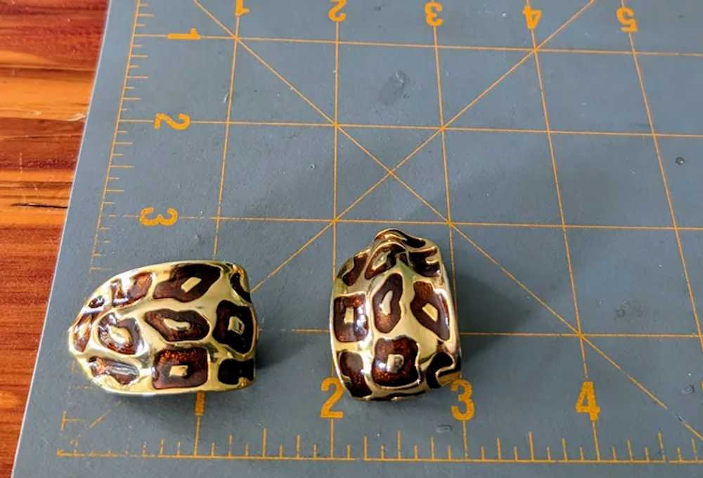 Gold Tone Enamel Spotted Animal Print Clip On Ear… - image 5