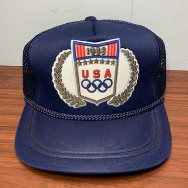 VTG 80s USA Olympics 1988 Trucker Snapback Hat Sp… - image 1