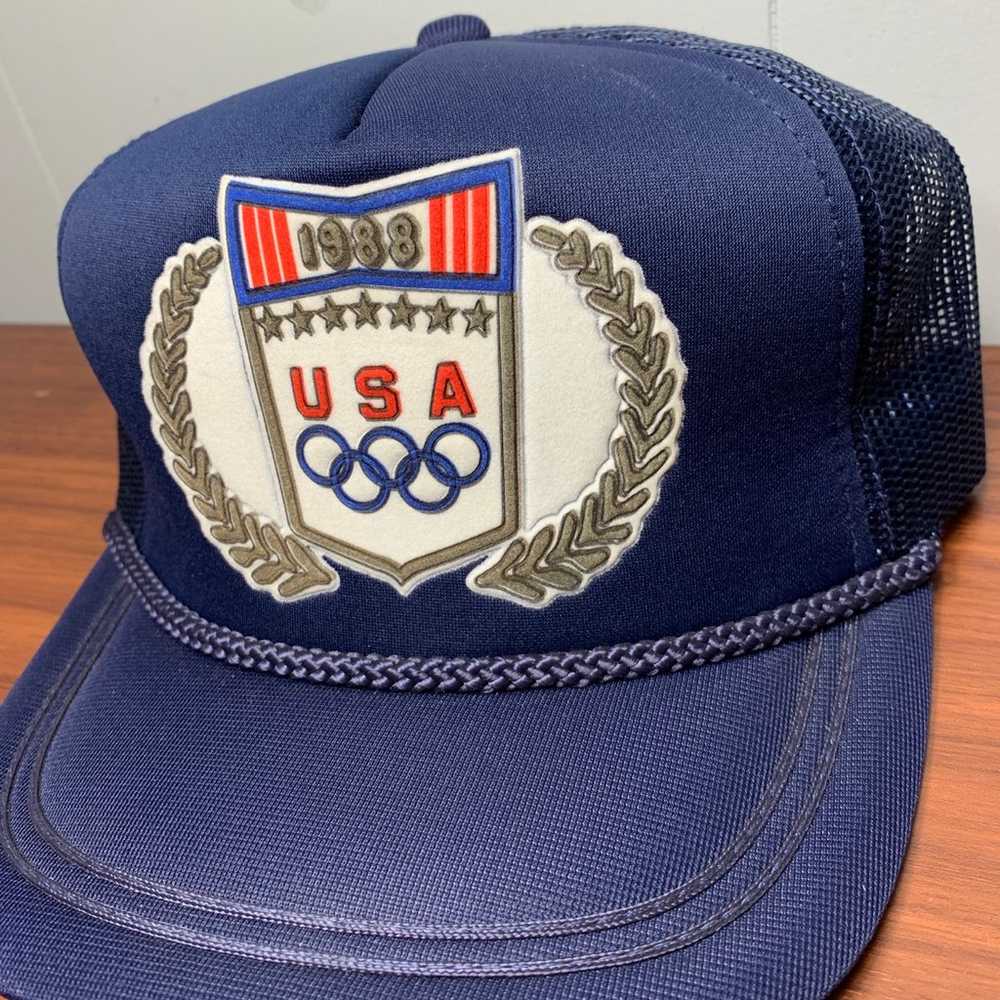 VTG 80s USA Olympics 1988 Trucker Snapback Hat Sp… - image 2