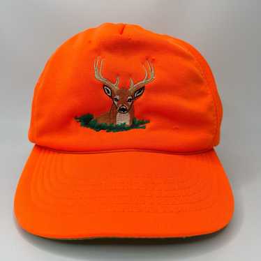 Vintage Trucker Hat Deer Hunting Hunter Orange Sn… - image 1