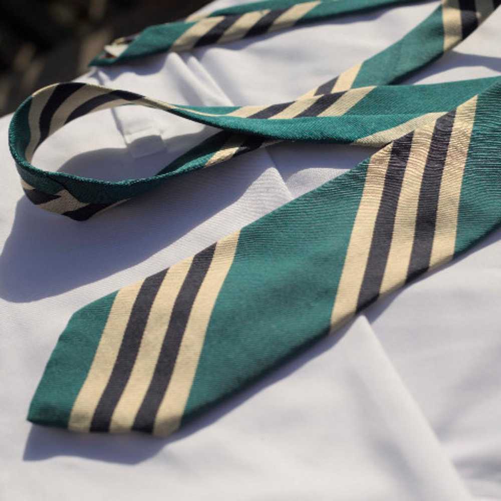 1980s BOSTON TRADER'S Vintage Tie | Striped Teal … - image 1