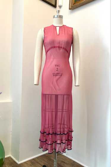 1930s Sheer Pink Silk Chiffon Dress–small