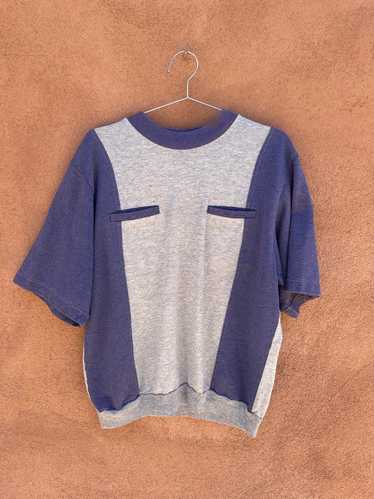 Short Sleeve Pocketed Sweatshirt Gray/Blue