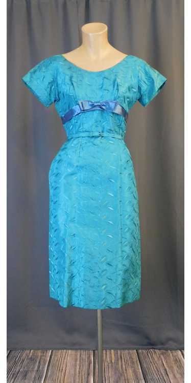 Vintage Embroidered Turquoise Dress 1950s 1960s, … - image 1