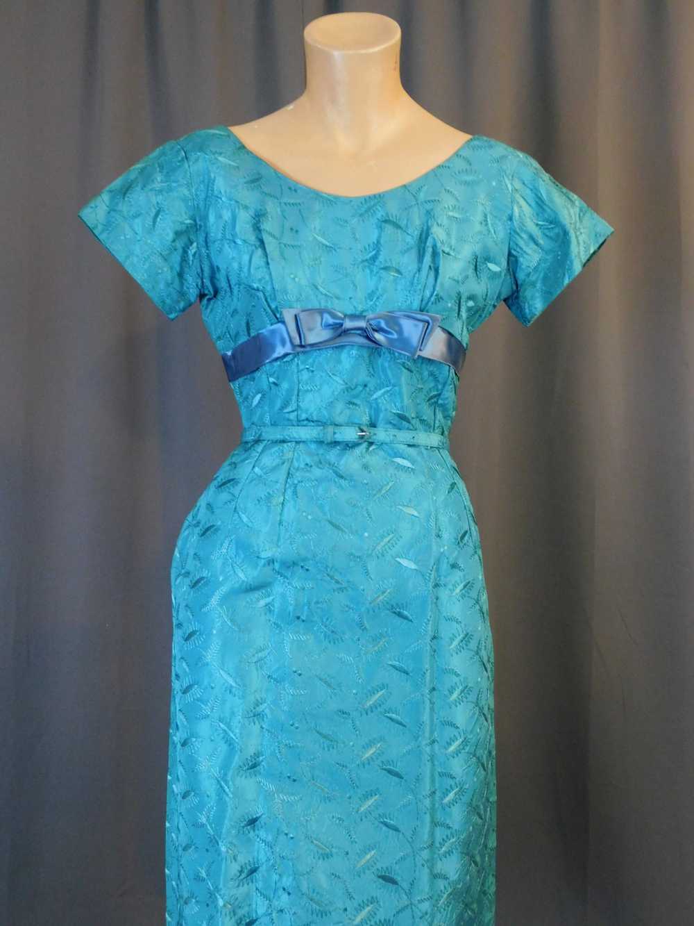 Vintage Embroidered Turquoise Dress 1950s 1960s, … - image 3