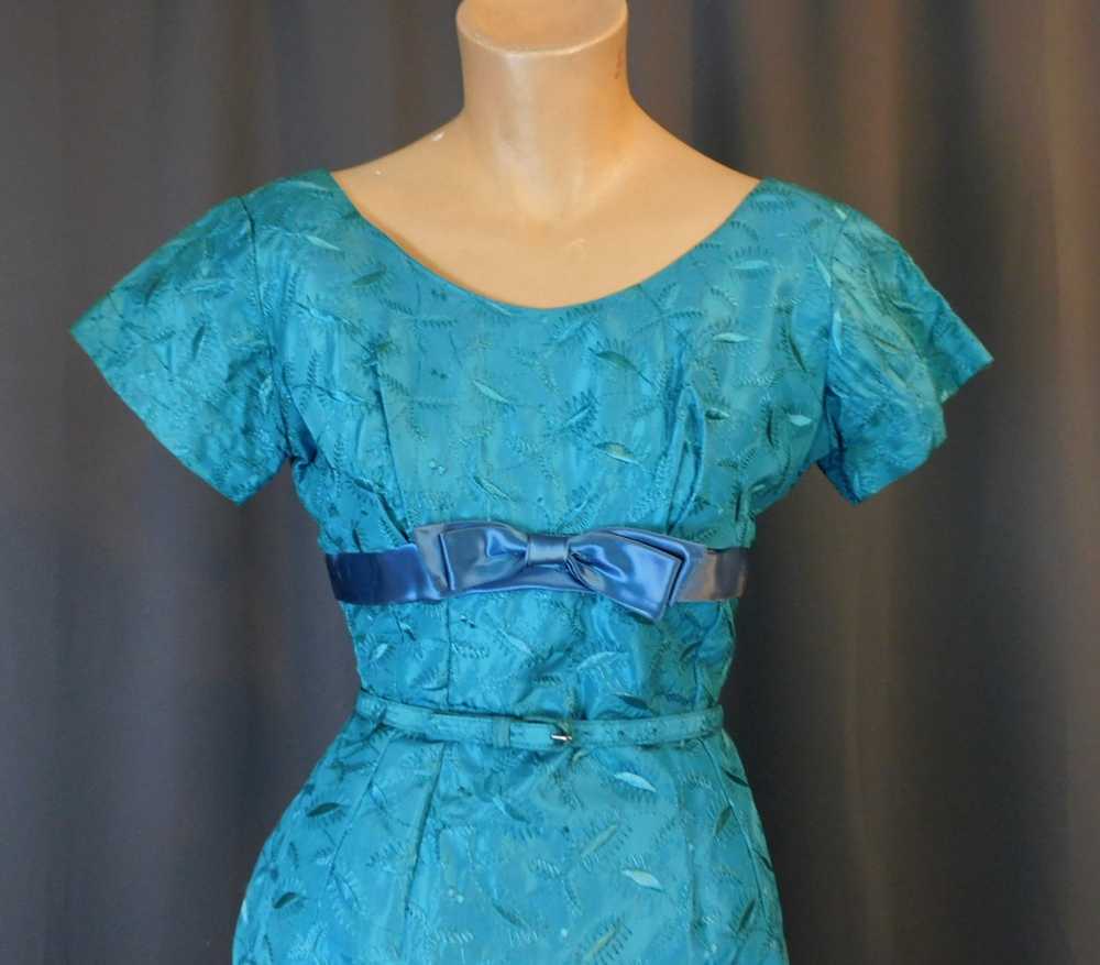 Vintage Embroidered Turquoise Dress 1950s 1960s, … - image 6