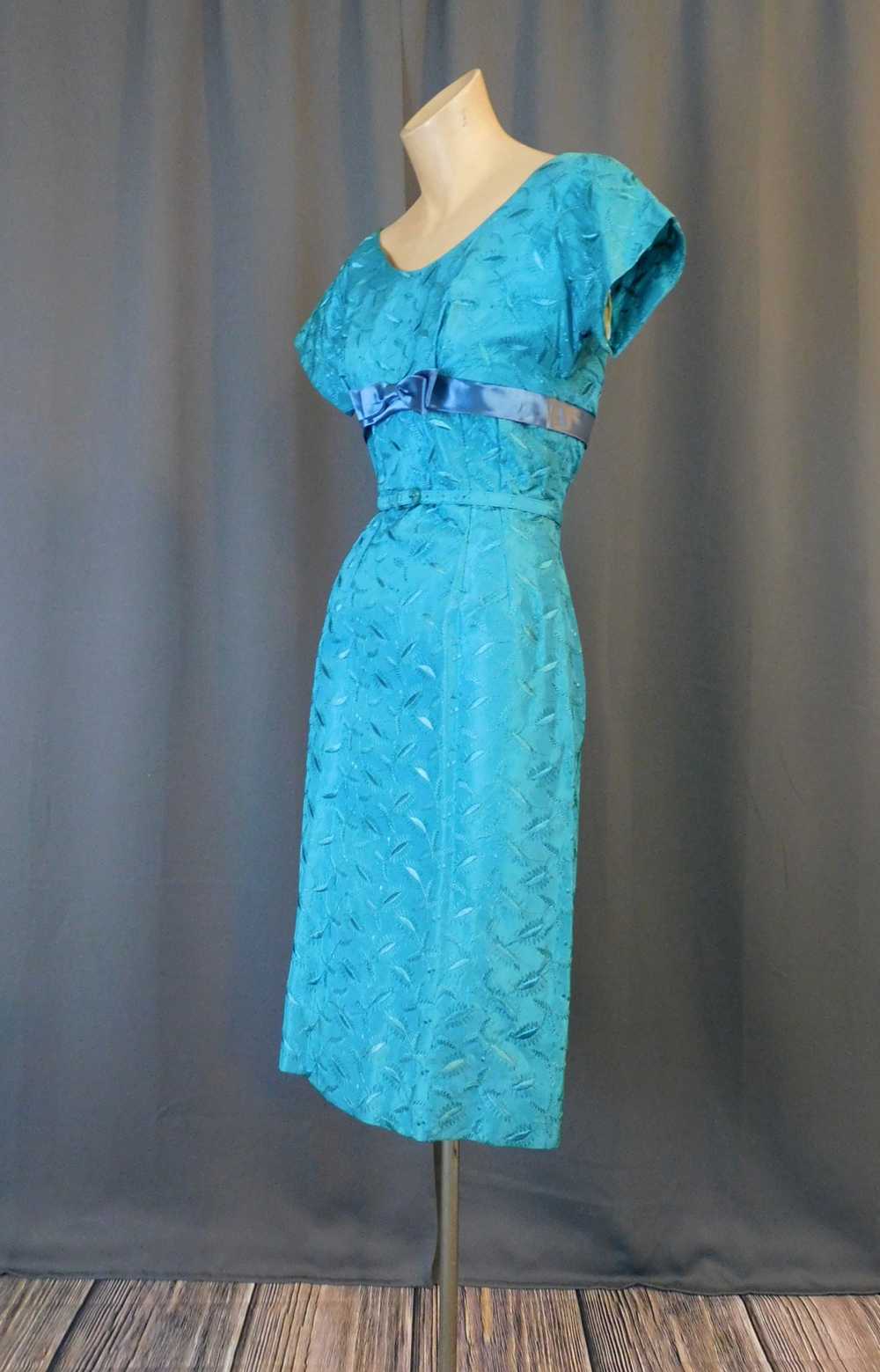 Vintage Embroidered Turquoise Dress 1950s 1960s, … - image 9