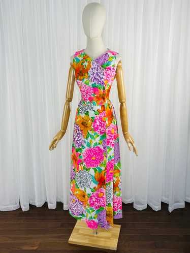 1960s cotton pique floral maxi