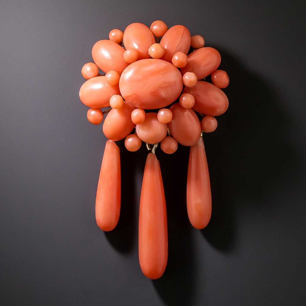 Victorian Coral Cluster And Dangles Brooch - image 1