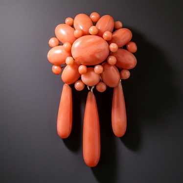 Victorian Coral Cluster And Dangles Brooch - image 1