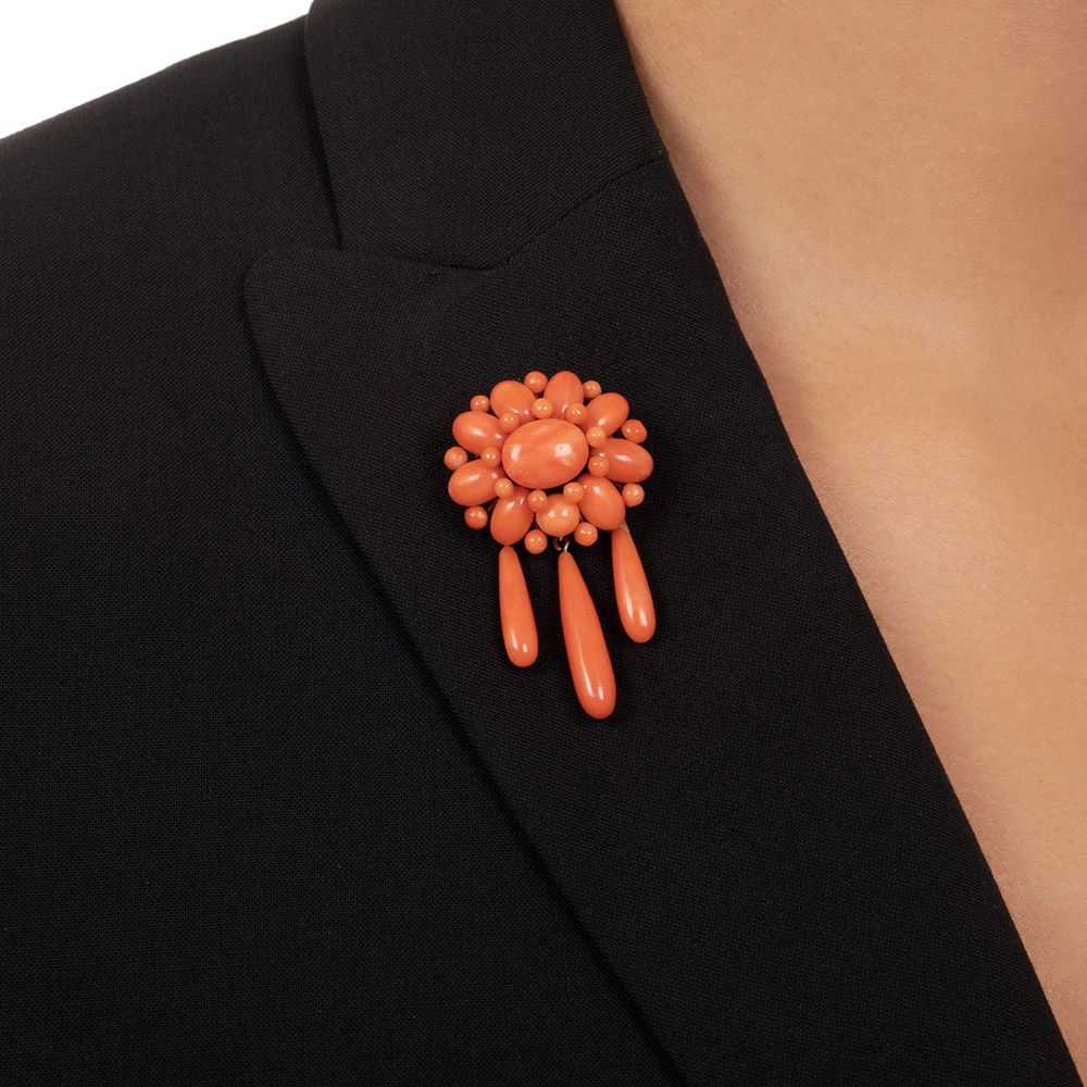 Victorian Coral Cluster And Dangles Brooch - image 3