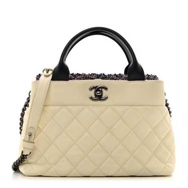 CHANEL Calfskin Tweed Quilted Small Tote White Mu… - image 1