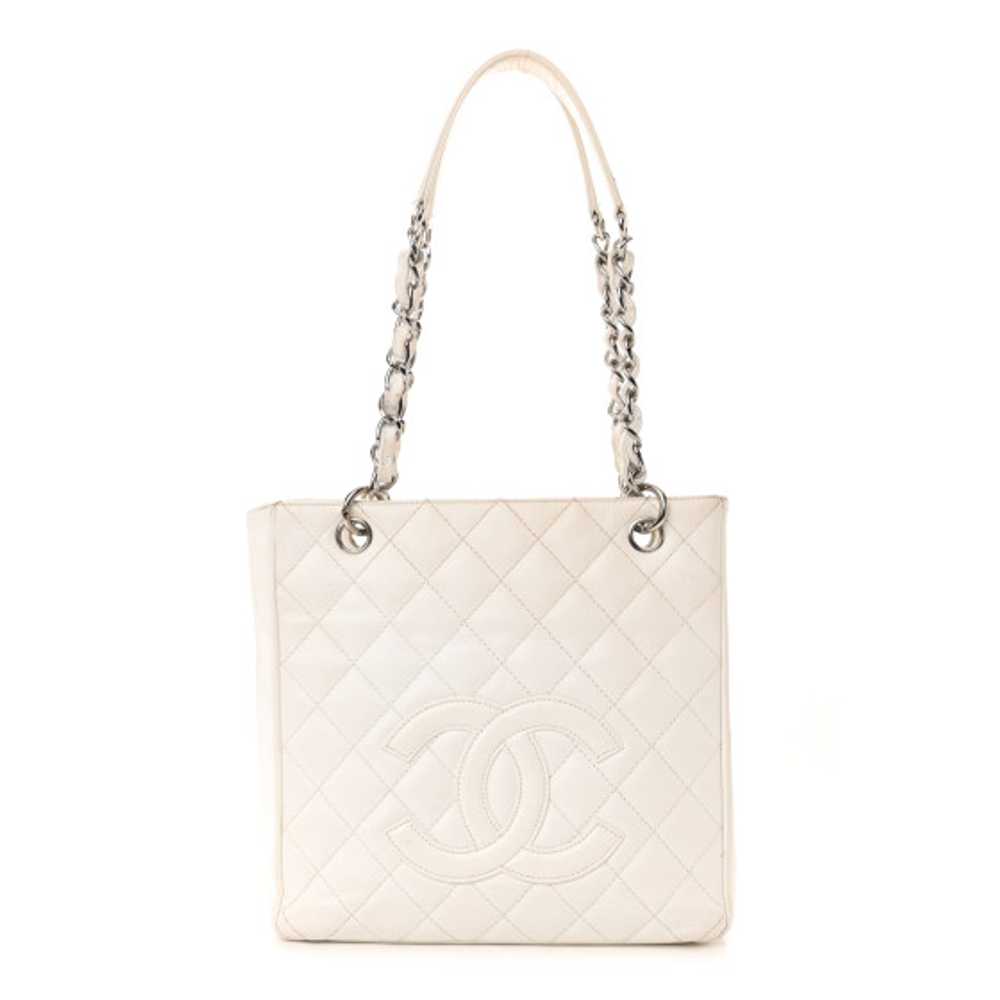 CHANEL Caviar Quilted Petit Shopping Tote PST Whi… - image 1