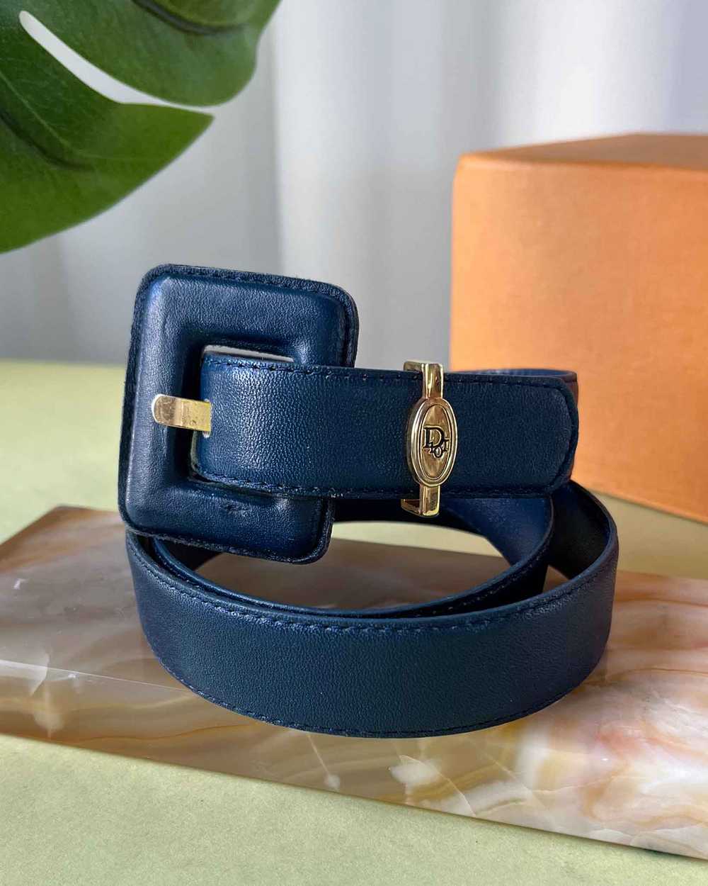 80s Dior Navy Leather Belt - image 2