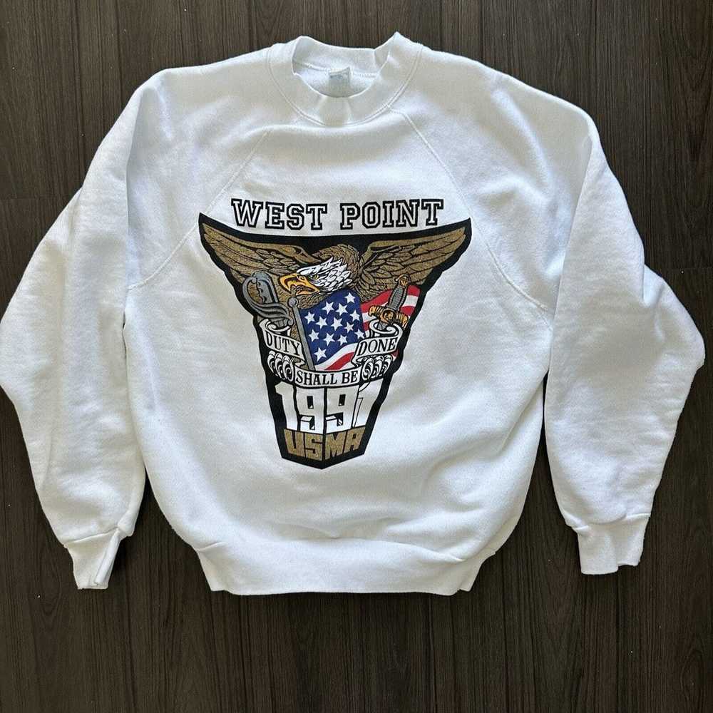 VTG 90s USMA Army West Point White Sweatshirt Siz… - image 1
