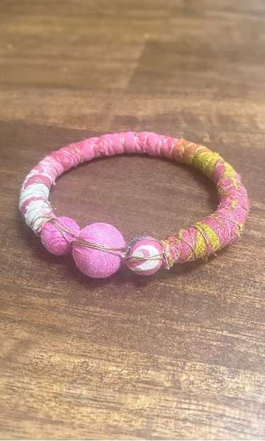Pink Cloth & Twine Bracelet