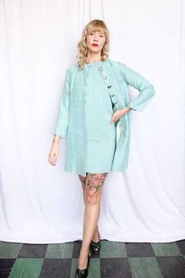 1960s Aqua Blue Silk Mini Dress & Jacket - Xsmall