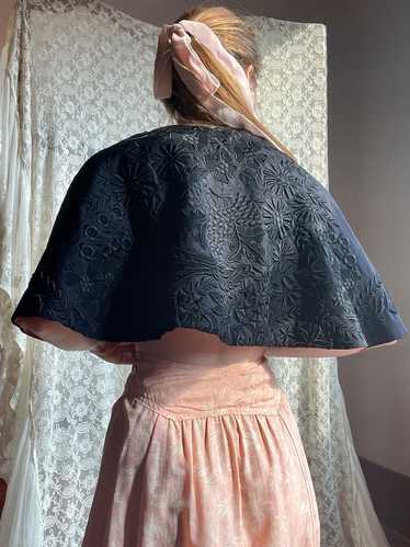 1930s Embroidered Black Pink Rayon Crepe Reversibl