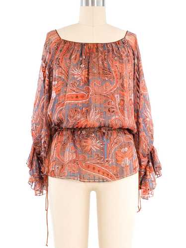 Julio Espada Paisley Silk Chiffon Peasant Blouse