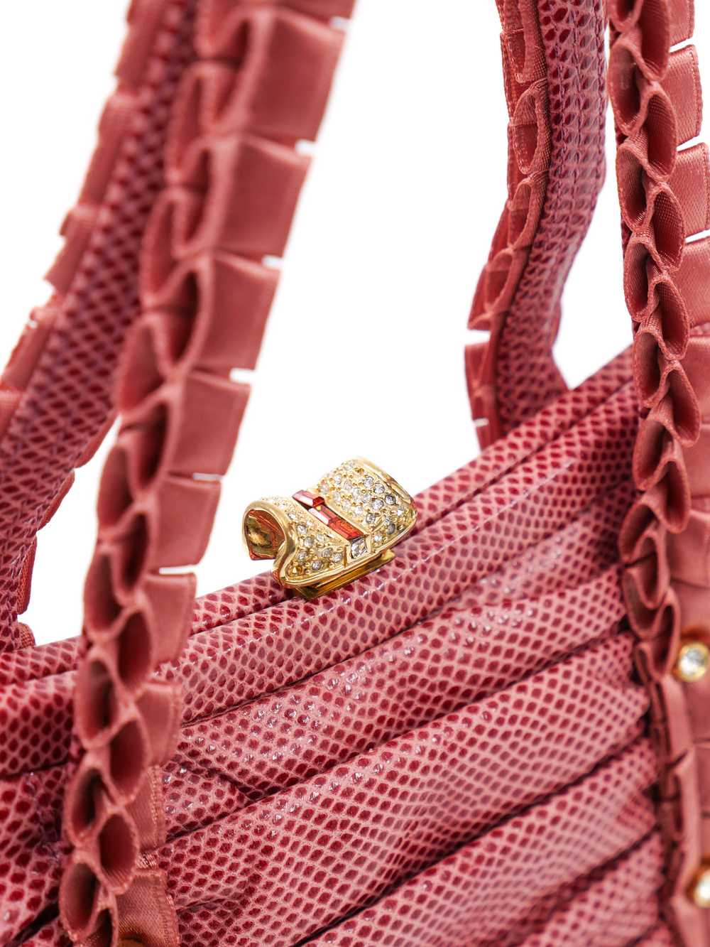Judith Leiber Rose Lizard Top Handle Bag - image 6