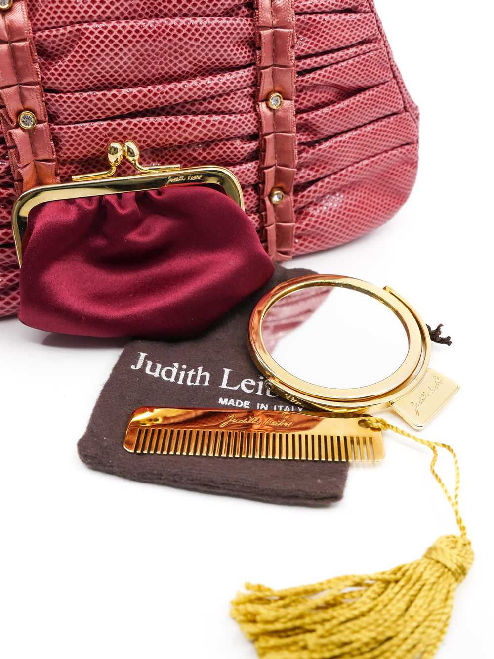 Judith Leiber Rose Lizard Top Handle Bag - image 8