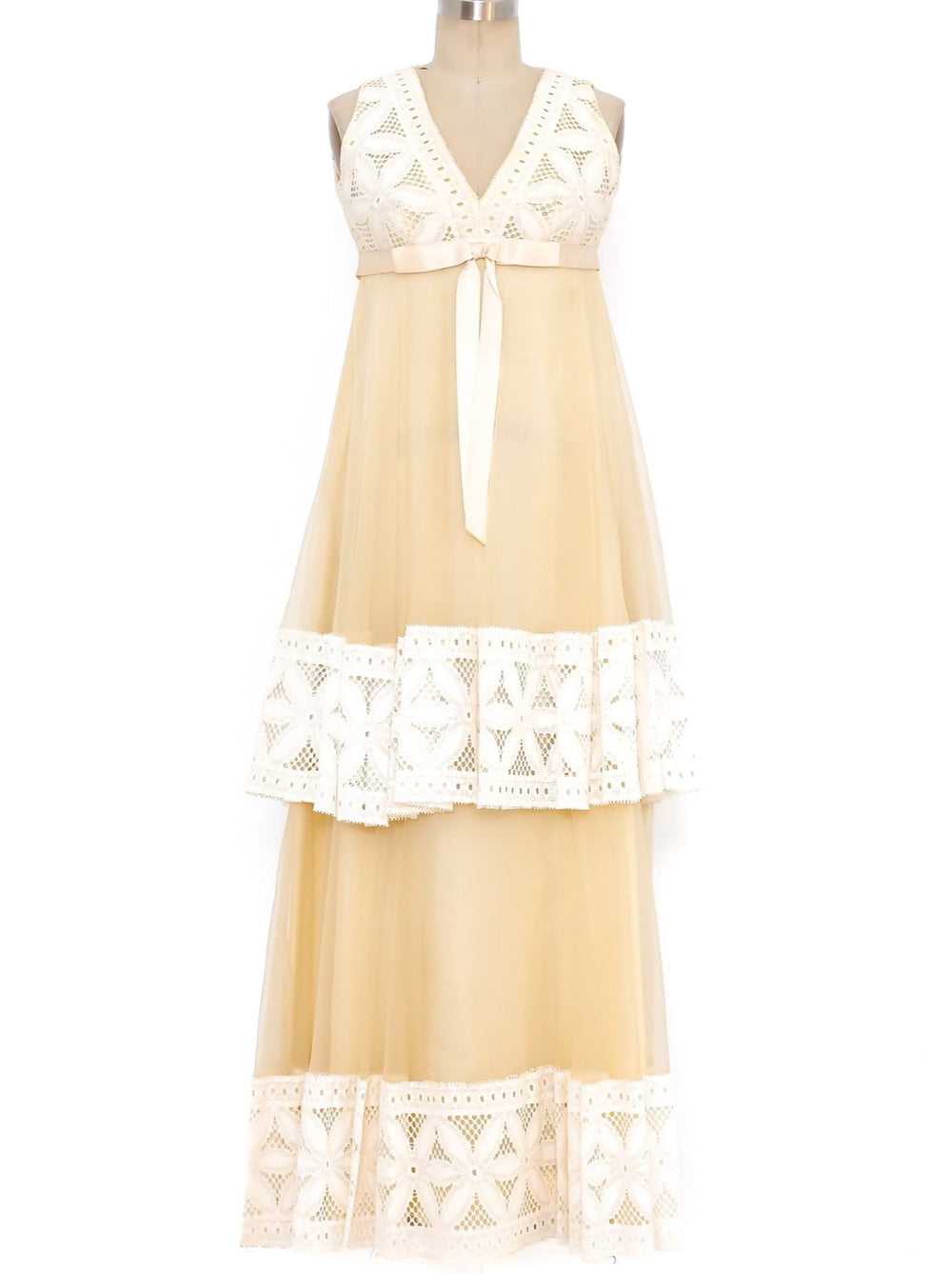 Jean Varon Lace Trimmed Chiffon Dress - image 1