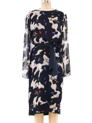Hanae Mori Abstract Print Silk Chiffon Dress