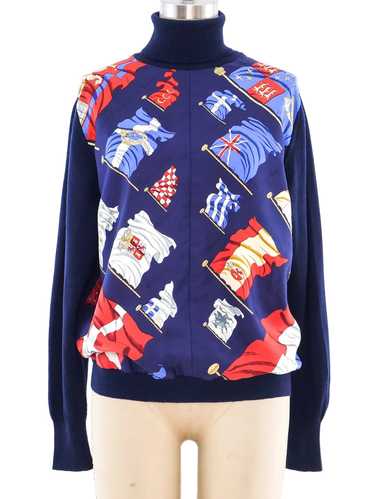 Hermes Pavois Flag Printed Silk Panel Sweater