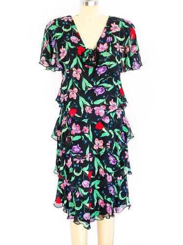 Holly's Harp Black Floral Tiered Chiffon Dress