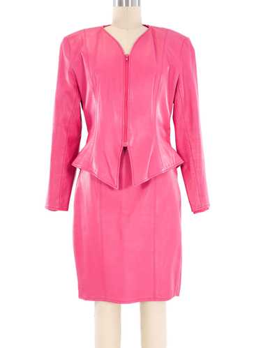 Hot Pink Leather Skirt Suit