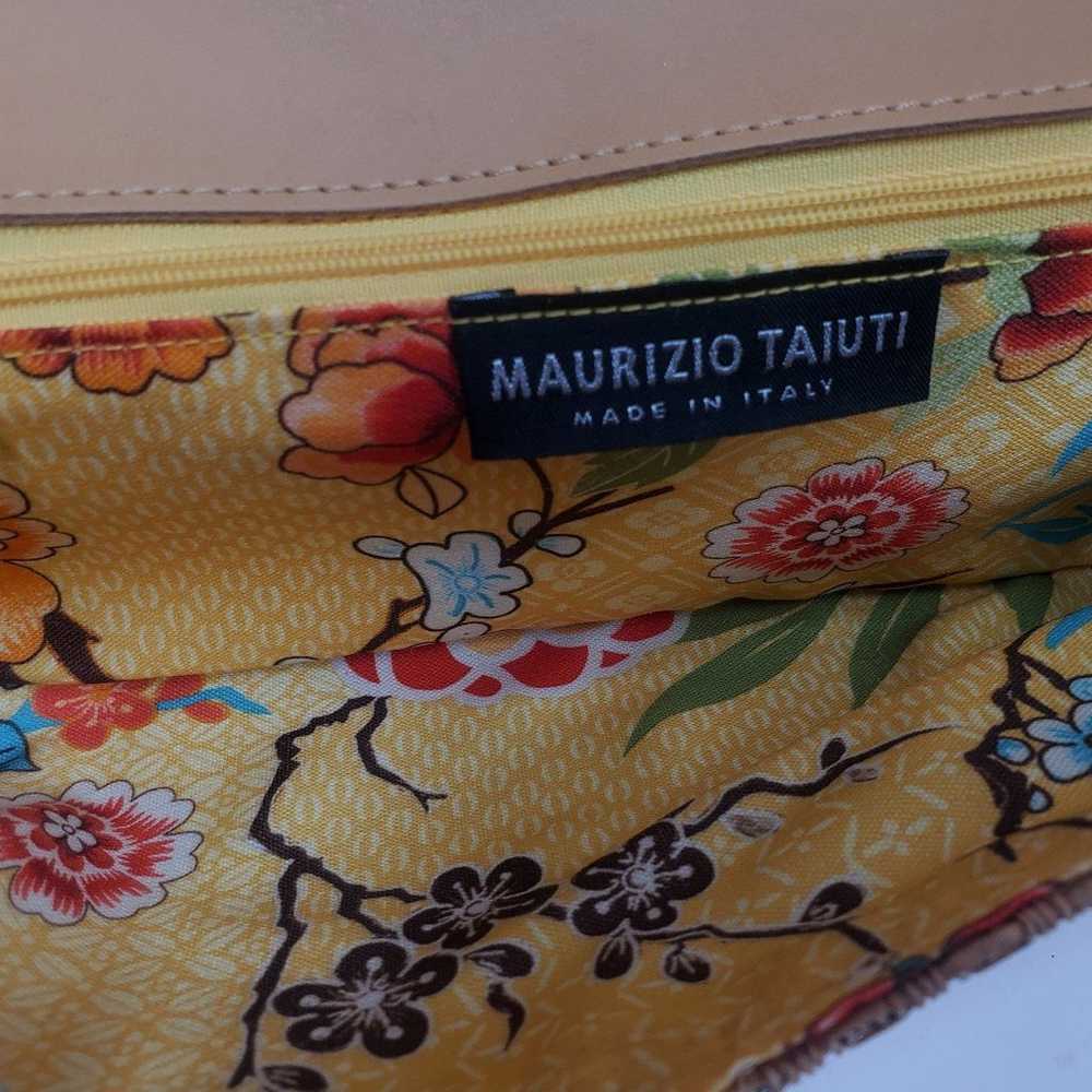 Maurizio Taiuti Woven Jute Tan Clutch Yellow Flor… - image 8
