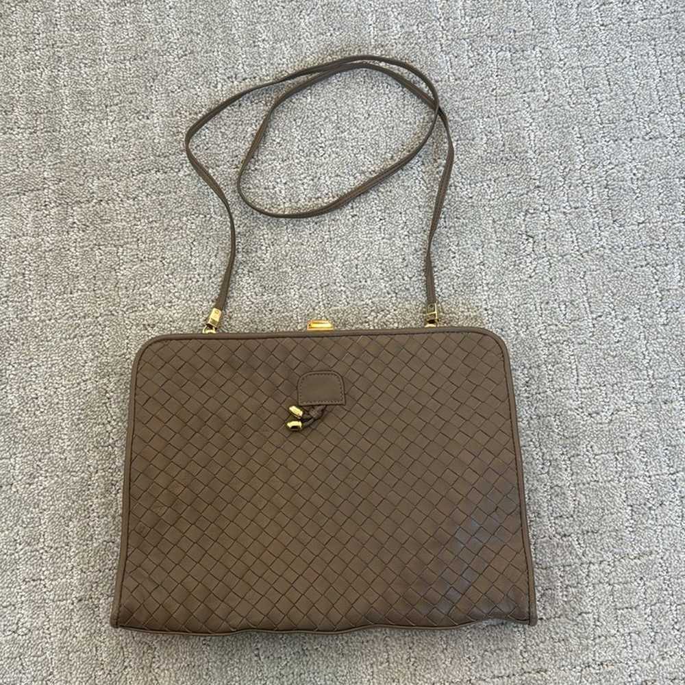 VTG brown woven leather shoulder bag clutch criss… - image 2