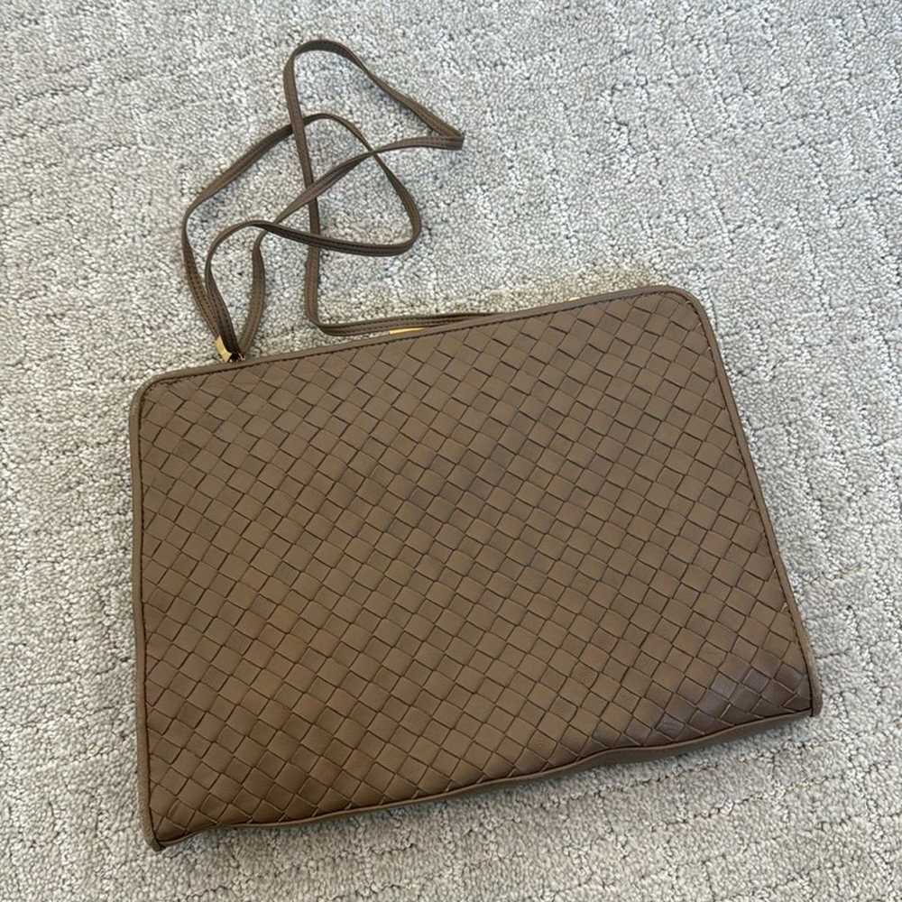 VTG brown woven leather shoulder bag clutch criss… - image 7