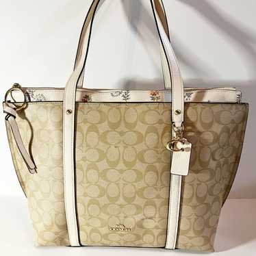 Coach May Beige Tan Off White Pebbled Leather XL … - image 1