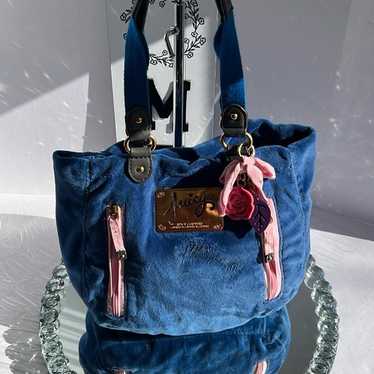 Juicy Couture Vintage Y2K Royal Blue Velour rose … - image 1