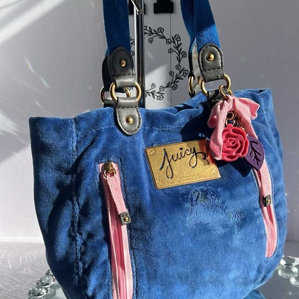Juicy Couture Vintage Y2K Royal Blue Velour rose … - image 3
