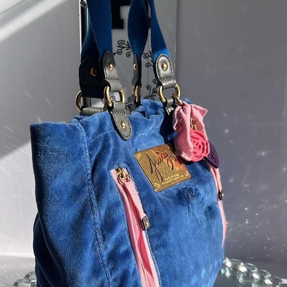 Juicy Couture Vintage Y2K Royal Blue Velour rose … - image 4