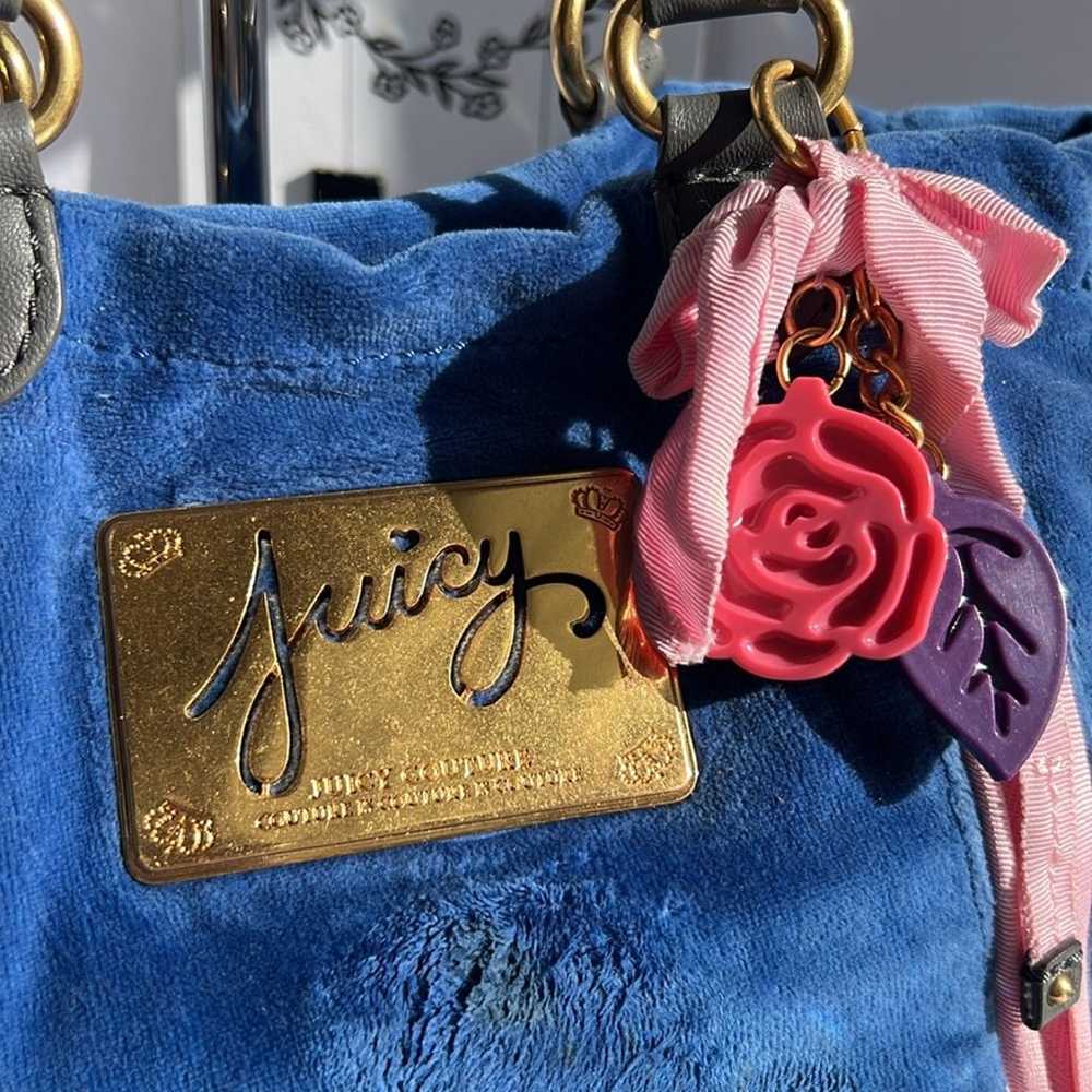 Juicy Couture Vintage Y2K Royal Blue Velour rose … - image 5